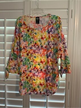 PURE Women's Multi-Color Abstract Scoop Neck Blouse